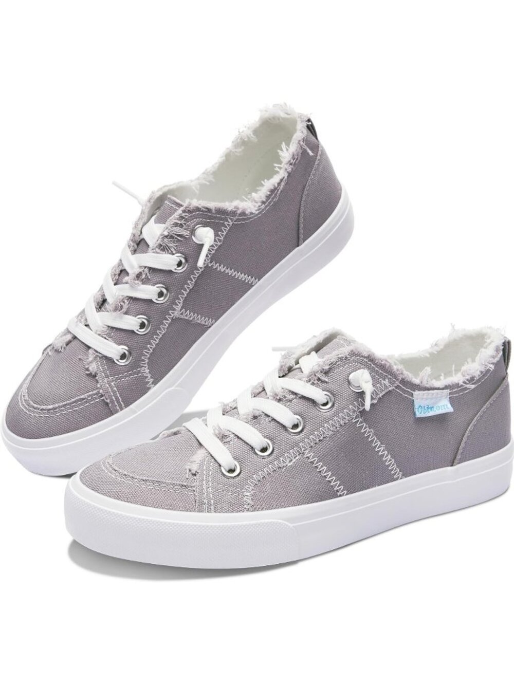 Women's Gray Play Fashion Sneakers Washed and Leopard Canvas Slip Shoes